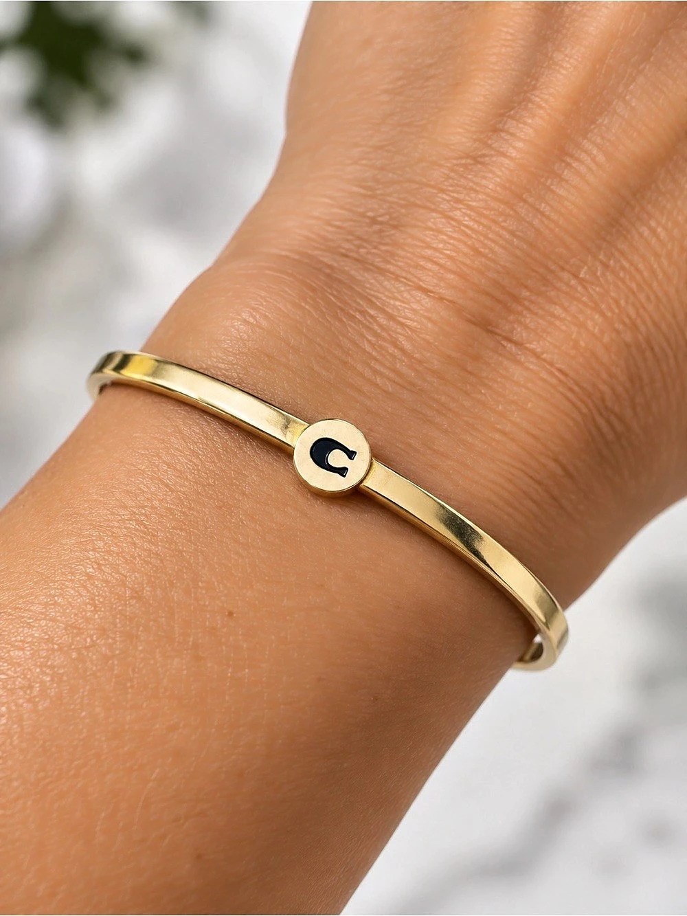 Coach C Hinged Bangle Gold-Tone Logo Bracelet